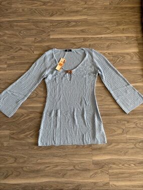 Light Blue Knit Swim Coverup Tunic with Front Tie